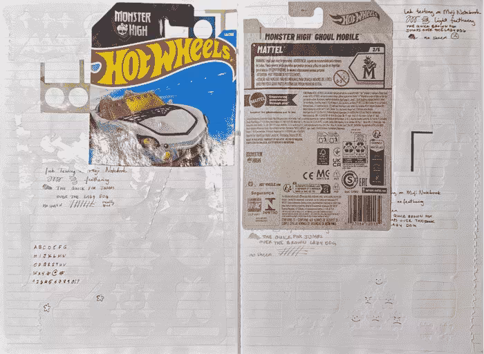 spread with sticker backing and hot wheels packaging